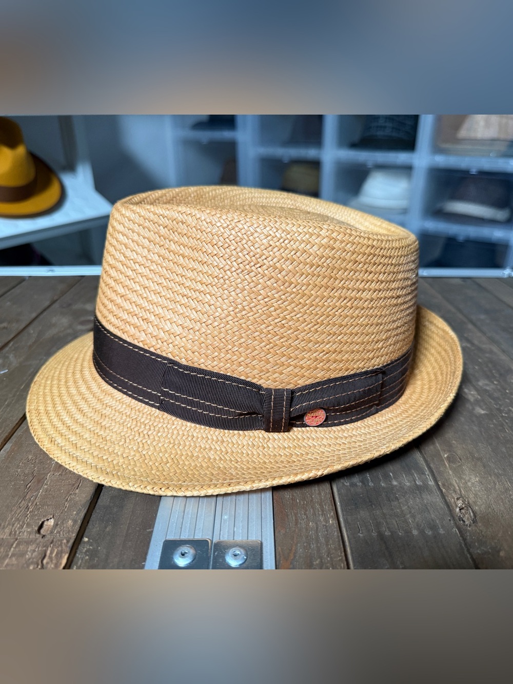 Mayser Henrik 100% Panama Straw Fedora Hat Natural Brown Size 59cm